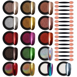 Artdone 16 Jars Chrome Nail Powder Magic White Pearl Kit Mirror Effect Silver Metallic Holographic Dip Nail Powder Decoration Iridescent Aurora Mermaid Pigment