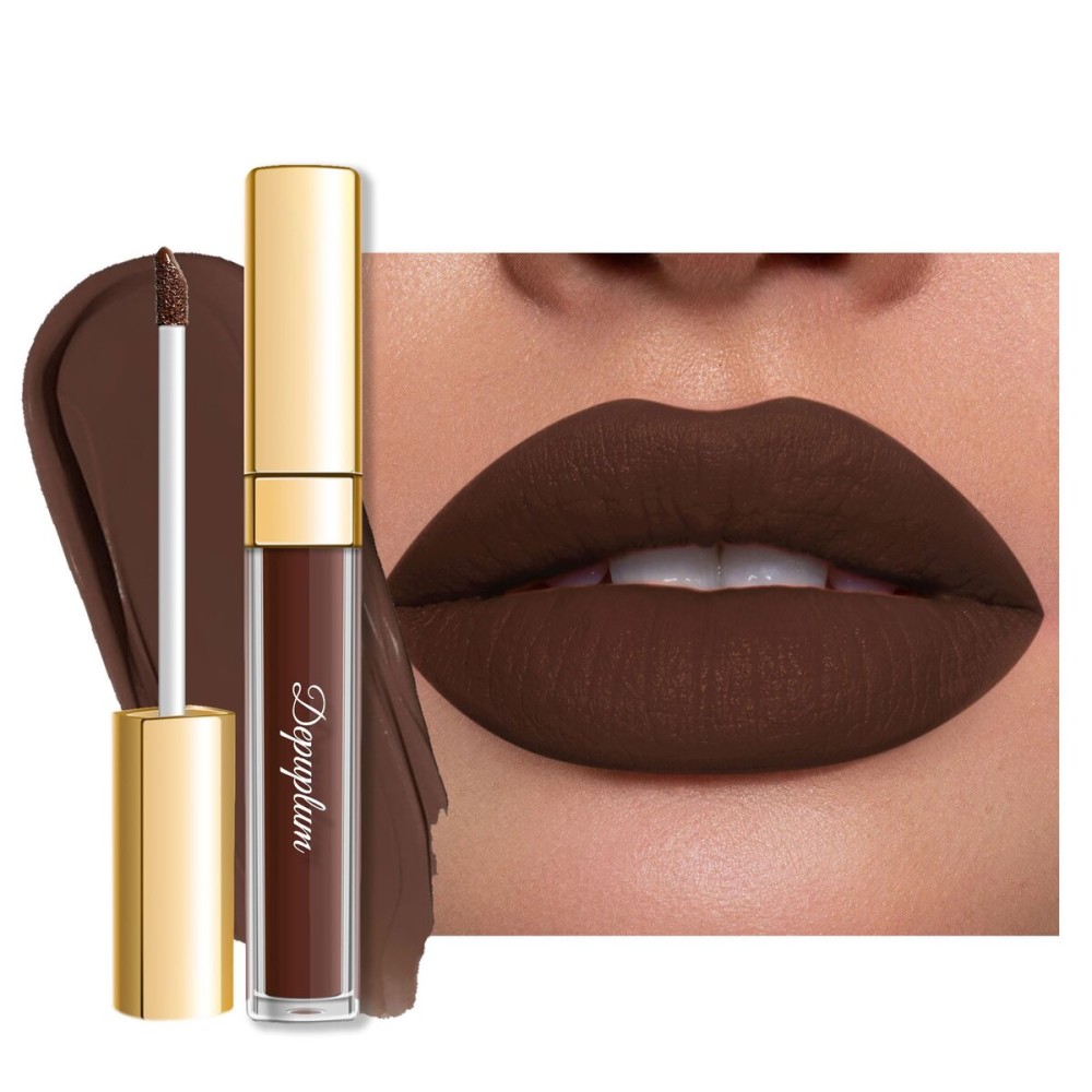 Depuplum Dark Brown Lipstick Matte for Women Color Stay Long Lasting Lipstick Smudgeproof Liquid Lipsticks Cruelty Free Lip Color, DM15 Chocolate