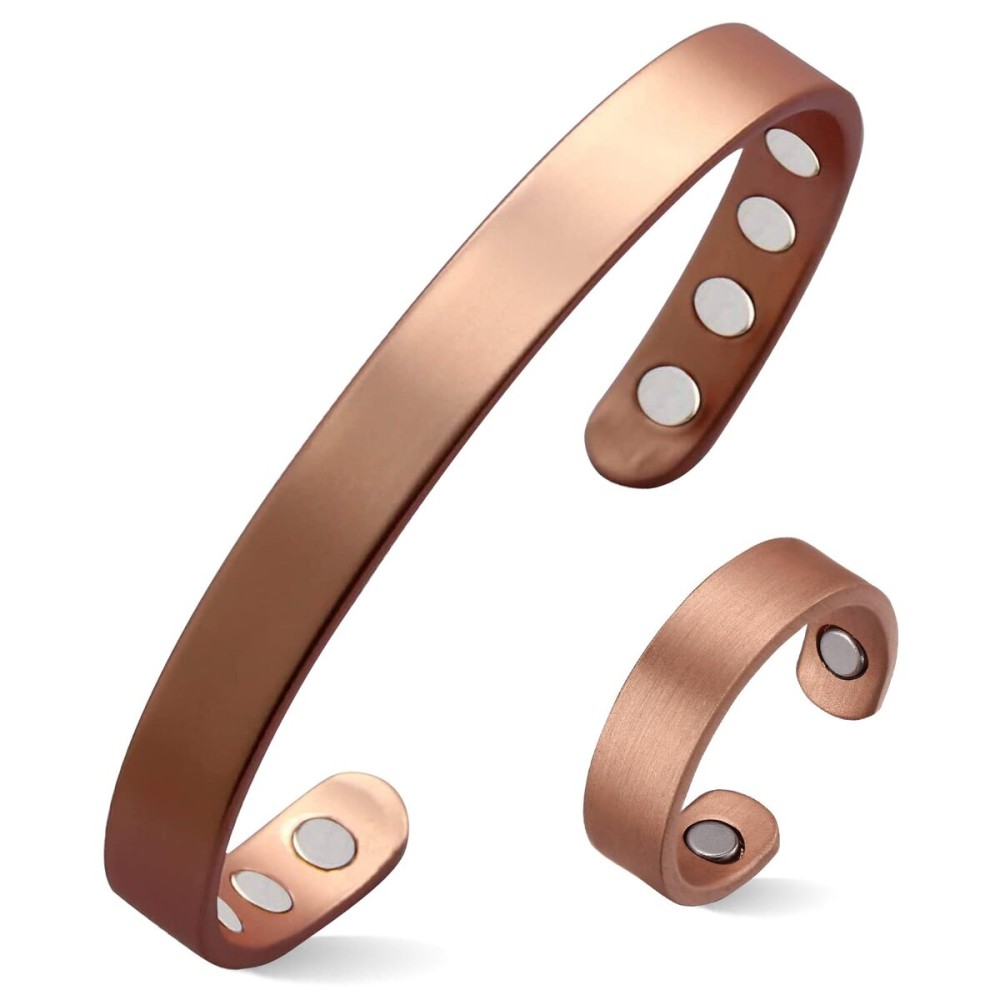 MagEnergy Copper Bracelet & Lymphatic Drainage Ring for Men Women, 99.9% Pure Copper Magnetic Bangle with 3500 Gauss Magnets, Adjustable Copper Cuff