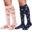 30-40mmHg Medical Graduated Compression Socks for Women&Men Circulation-Compression Stockings-Knee High Socks for Support,Hiking,Running(2 Pack Navy Pink Flowers,S-M)