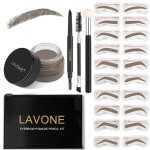 LAVONE Eyebrow Stamp Stencil Kit for Eyebrow, Brow Stamp Trio Kit with Waterproof Eyebrow Pencil, Eyebrow Pomade,20 Eyebrow Stencils,Dual-ended Eyebrow Brush and Sponge Applicator - Dark Grey