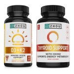 Zhou D3 + K2 & Thyroid Support - Vitamin D3 K2 Supplement for Women & Men with 5000 IU of Vit D & MK-7, Thyroid Supplement with Zinc, Iodine & Selenium, Metabolic Health - 60 Capsules Each (120 Total)