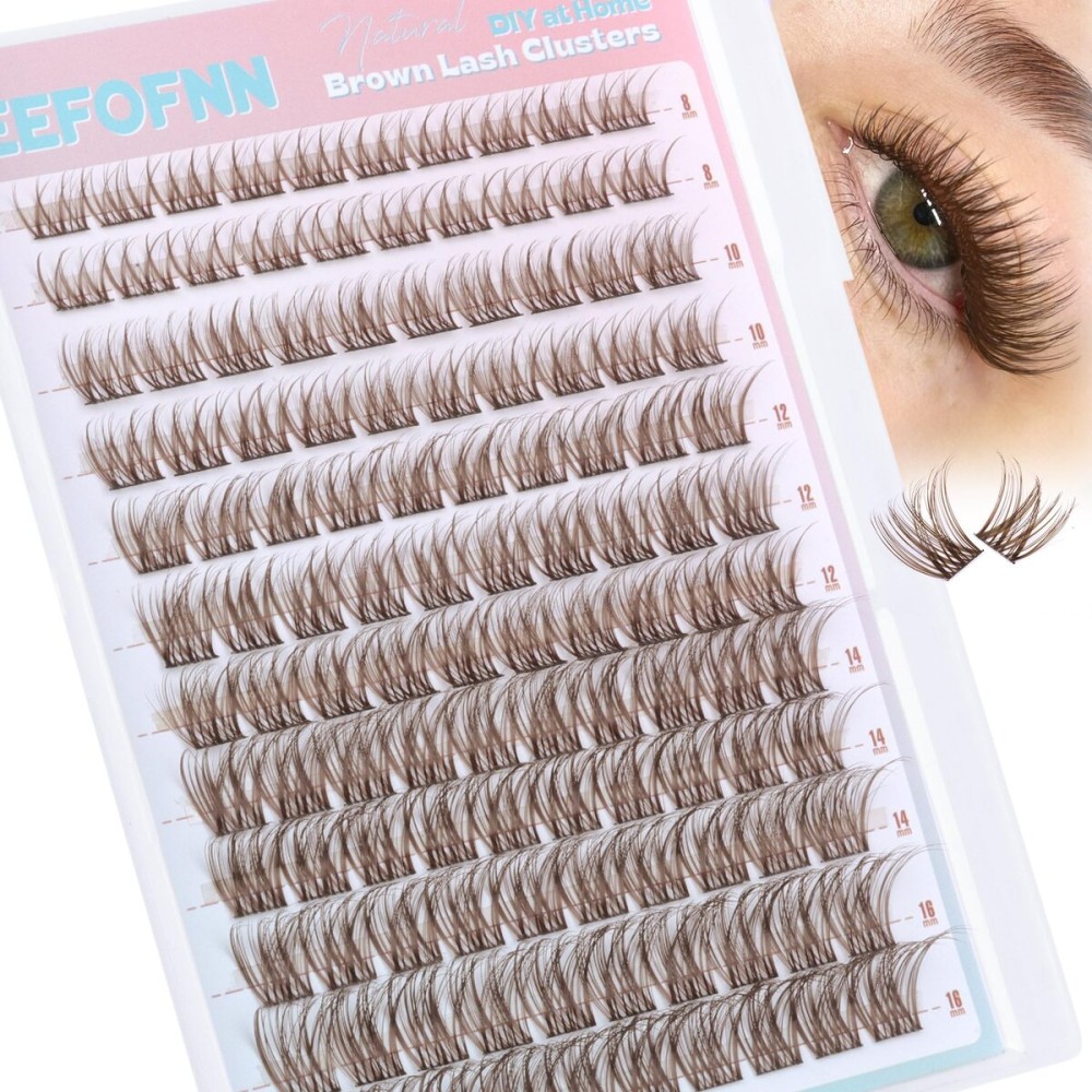 Brown Lash Clusters Wispy Eyelash Clusters Natural Cluster Lashes Dark Brown Cluster Eyelash Extensions 8-16mm C Curly Individual Lashes DIY Brown Lash Extension at Home by Eefofnn