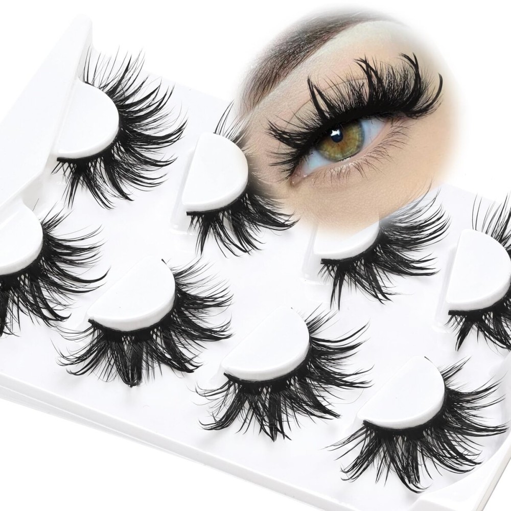 Losha 22mm Lashes Fluffy Eyelashes 3D Dramatic Long False Eyelashes Wet Look Manga Lashes Wispy Volume Faux Mink Lashes Cat Eye Lashes Soft Anime Fake Eyelashes 4 Pairs (Bold)