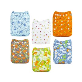 ALVABABY Baby Cloth Diapers 6 Pack with 12 Inserts Cloth Diaper Covers Adjustable Washable Reusable for Baby Girls and Boys 6DM120A