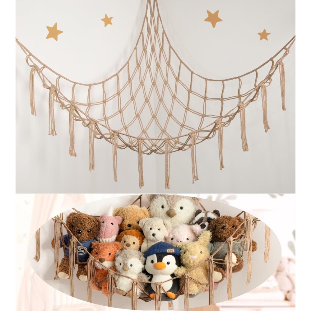 Stuffed Animal Storage Hammock or Net Corner - Large Toy Hammock Net for Stuffed Animals Room Decor - Cute Stuff Animal Organizer Plush Holder - Kids Baby Nursery Essentials Wall Bedroom Home Decor