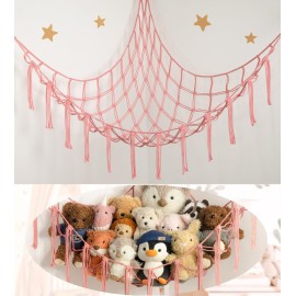 Stuffed Animal Storage Hammock or Net Corner - Large Toy Hammock Net for Stuffed Animals Room Decor - Cute Stuff Animal Organizer Plush Holder - Kids Baby Nursery Essentials Wall Bedroom Home Decor