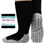 Bulinlulu Extra Width Socks for Swollen Feet-4 Pairs Hospital Grip Socks,Bariatric Socks,Diabetic Socks for Women Men 13-15(4 Pairs Light Grey)