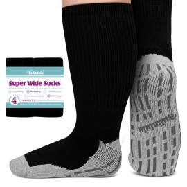 Bulinlulu Extra Width Socks for Swollen Feet-4 Pairs Hospital Grip Socks,Bariatric Socks,Diabetic Socks for Women Men 13-15(4 Pairs Light Grey)