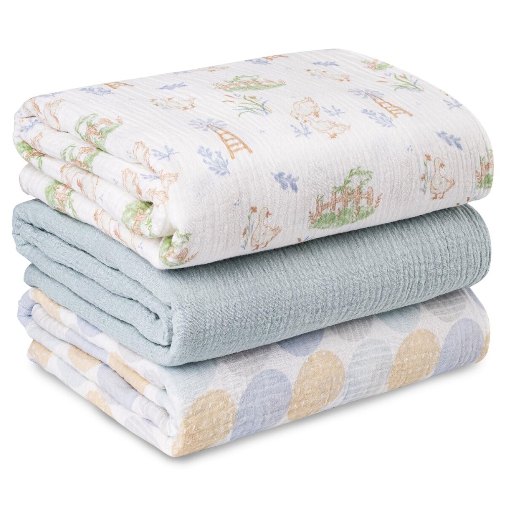 Muslin Swaddle Blankets for Newborn, 3 Pack Breathable Soft Receiving Blanket, Large 38 x 40 inches Swaddle Wrap Burping Clothes Diapers, Essentials Infant Shower Items, Toddler Gift (Cute Country)