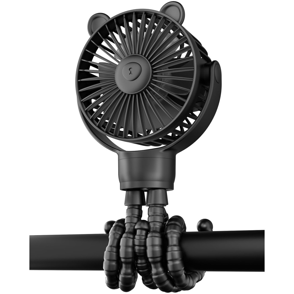 buywoo Portable Stroller Mini Fan, Small Rechargeable Personal Cooler w/ 360 Rotation, Baby Essentials for Car Seat, Crib, Bike, Treadmill, 3-Speed Battery Powered Stroller Accessories, Coal