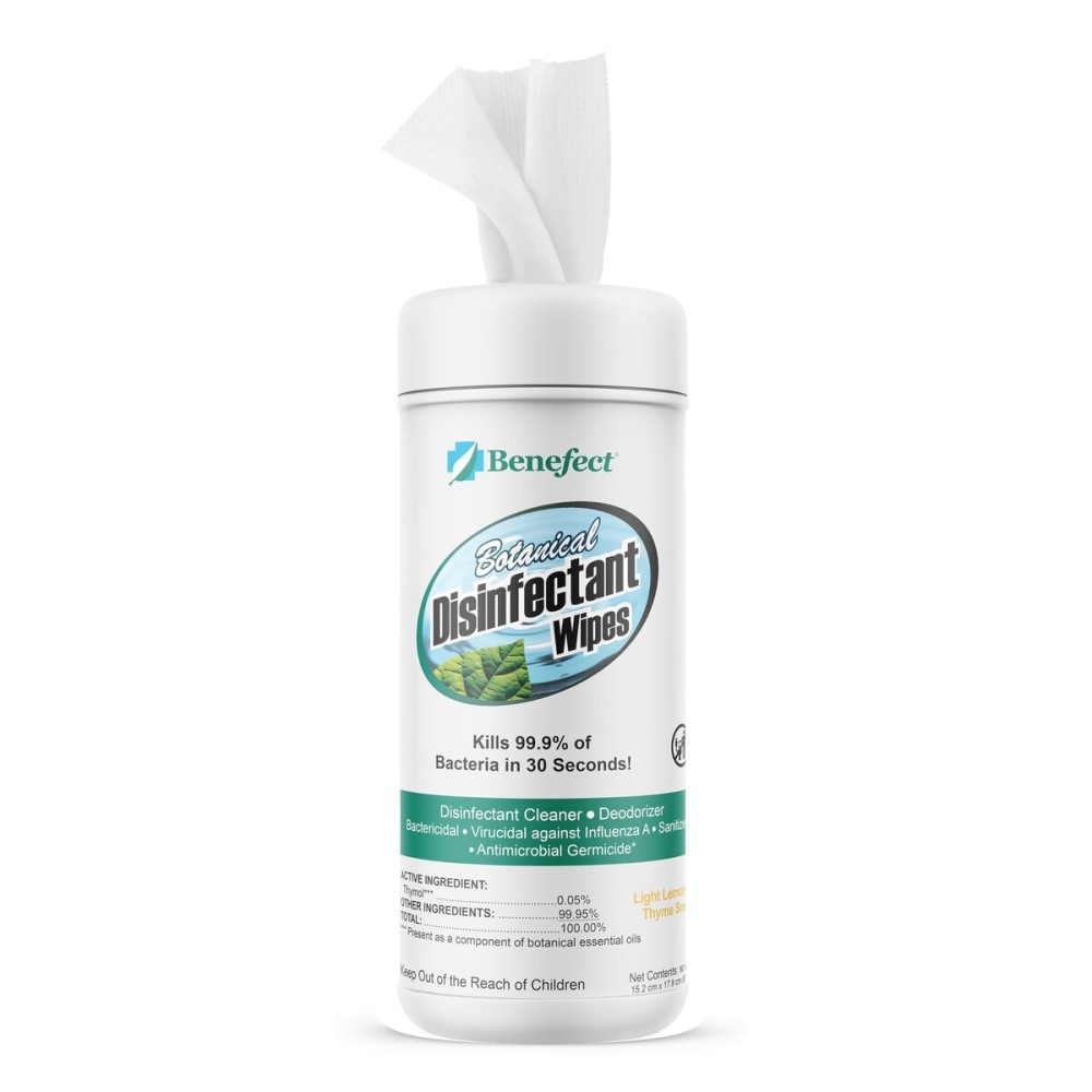 Benefect Botanical Disinfecting Wipes - (90 Wipe Count) Natural, No Residue - Antibacterial Disinfectant, Multi-Surface Cleaning and Sanitizing Wipes