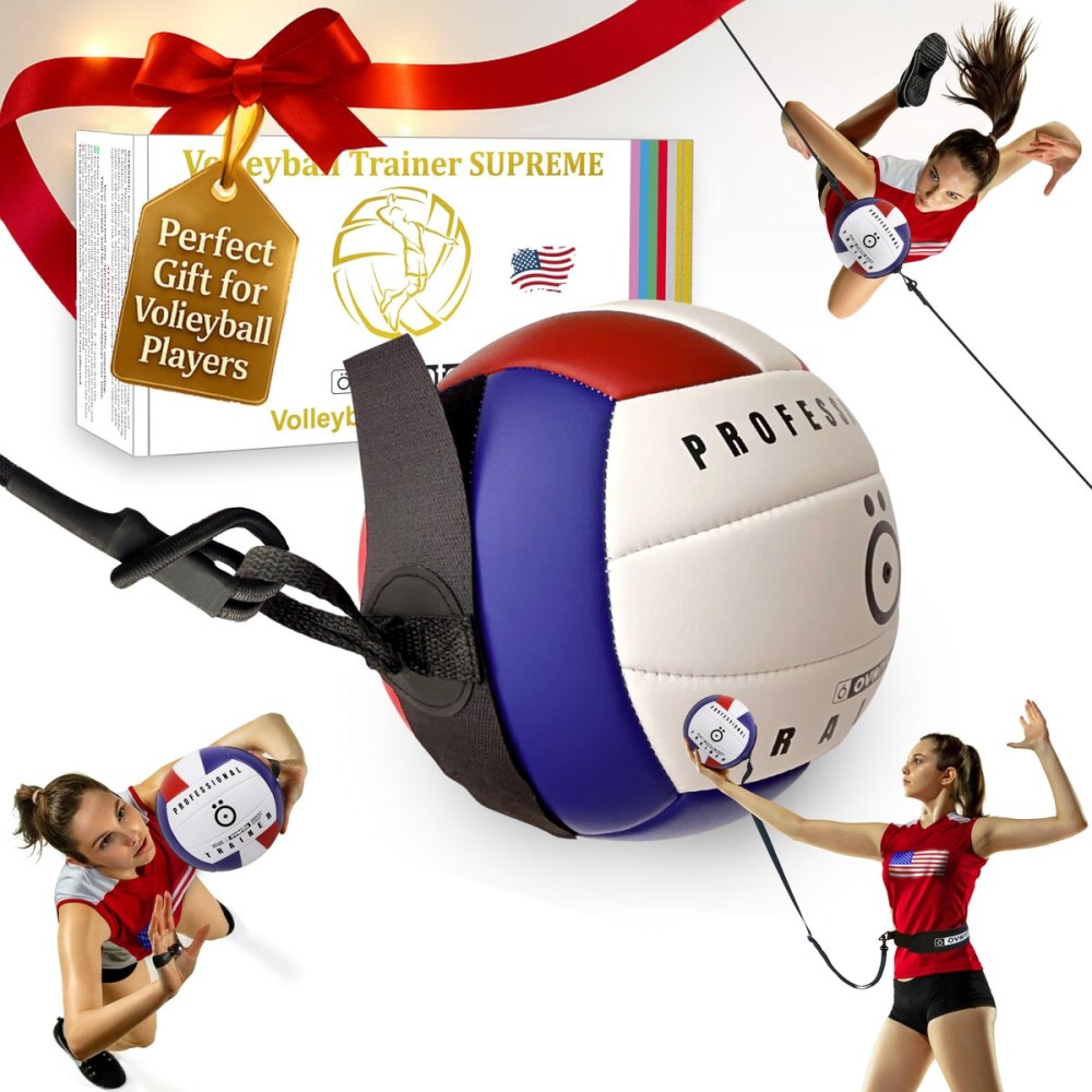 OVANTO Volleyball Training Equipment Aid - Adjustable Practice Hitting Rebounder with Ultra-Stretch Neoprene, Exclusive Elastic Cords & Premium Content, Improve Power, Speed & Technique at All Levels