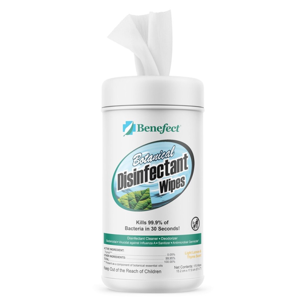 Benefect Botanical Disinfecting Wipes - (170 Wipe Count) Natural, No Residue - Antibacterial Disinfectant, Multi-Surface Cleaning and Sanitizing Wipes
