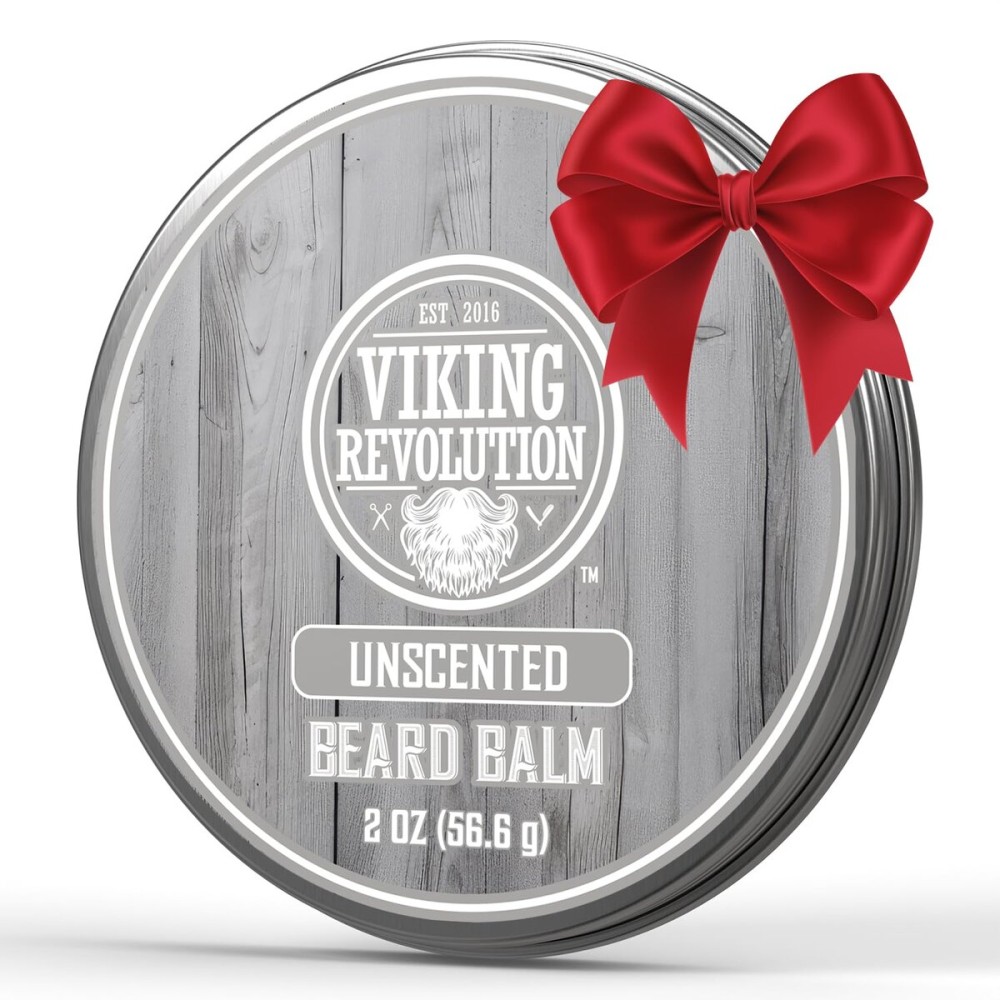 Viking Revolution Unscented Beard Balm for Men - Beard Butter with Argan Oil and Jojoba Oil Softener and Moisturizer Styling Balm - Gifts for Men with Beeswax and Shea Butter (1 Pack, 2oz)