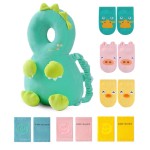 JunNeng Toddler Baby Head Protector Backpack for Toddler Walker with Knee Pads&Anti-Slip Socks, Dinosaur Green