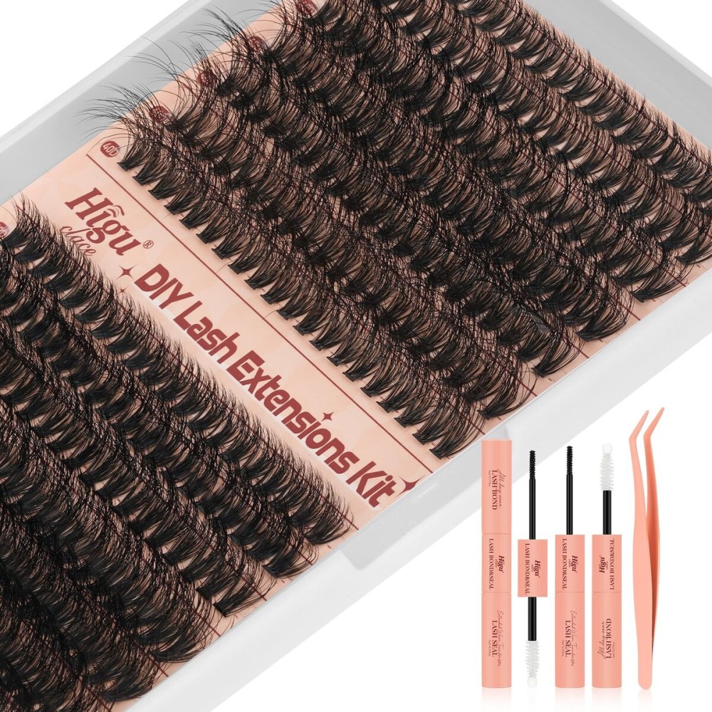Higu clace Cluster-Lashes Kit 40D+50D,Eyelashes Individual Kit Mix 10-18mm Lashes Cluster Kit with Lash Bond and Seal and Lash Applicator, DIY Lash Extension Kit at Home (40D+50D 10-18mm)