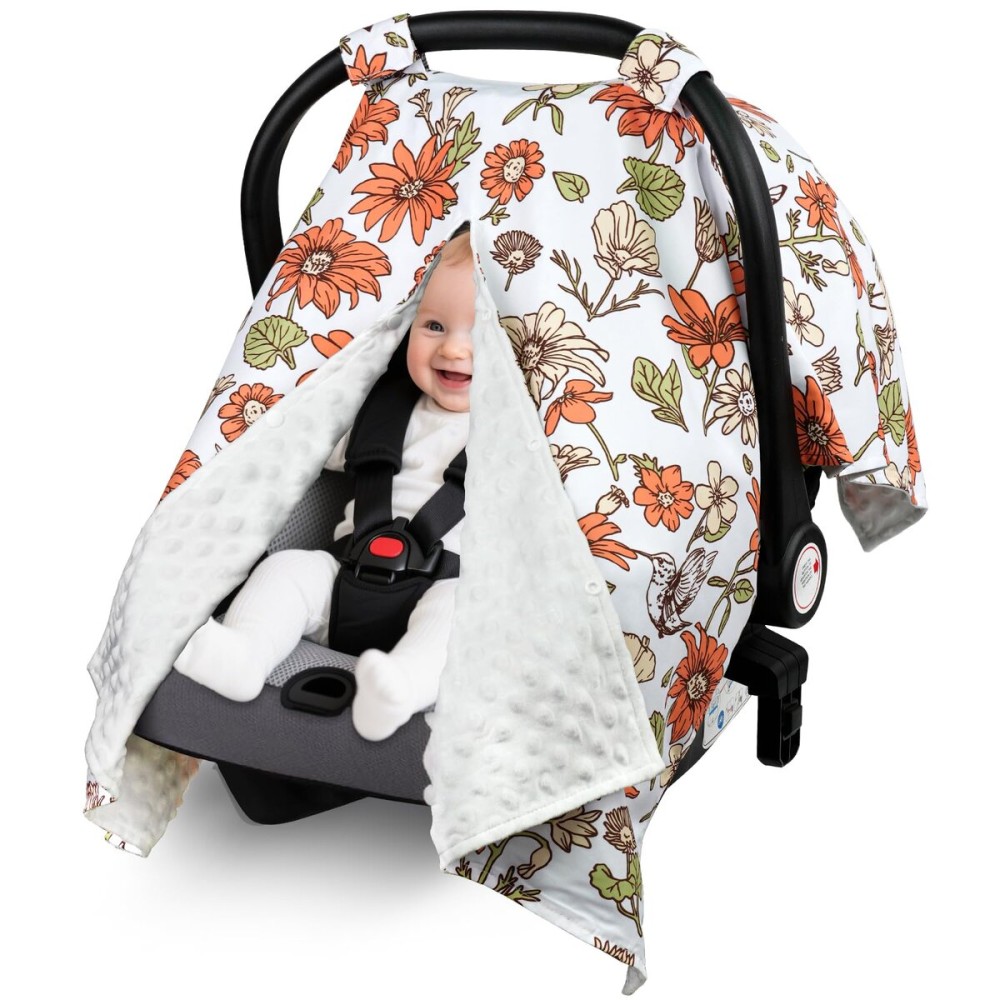 Metplus 2 in 1 Baby Car Seat Cover, Car Seat Canopy for Babies, Mom Multiuse Nursing Cover, Minky Baby Carrier Covers, Newborn Boy Girl, Peekaboo Opening