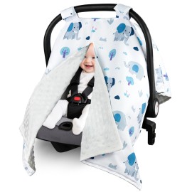 Metplus 2 in 1 Baby Car Seat Cover, Car Seat Canopy for Babies, Mom Multiuse Nursing Cover, Minky Baby Carrier Covers, Newborn Boy Girl, Peekaboo Opening