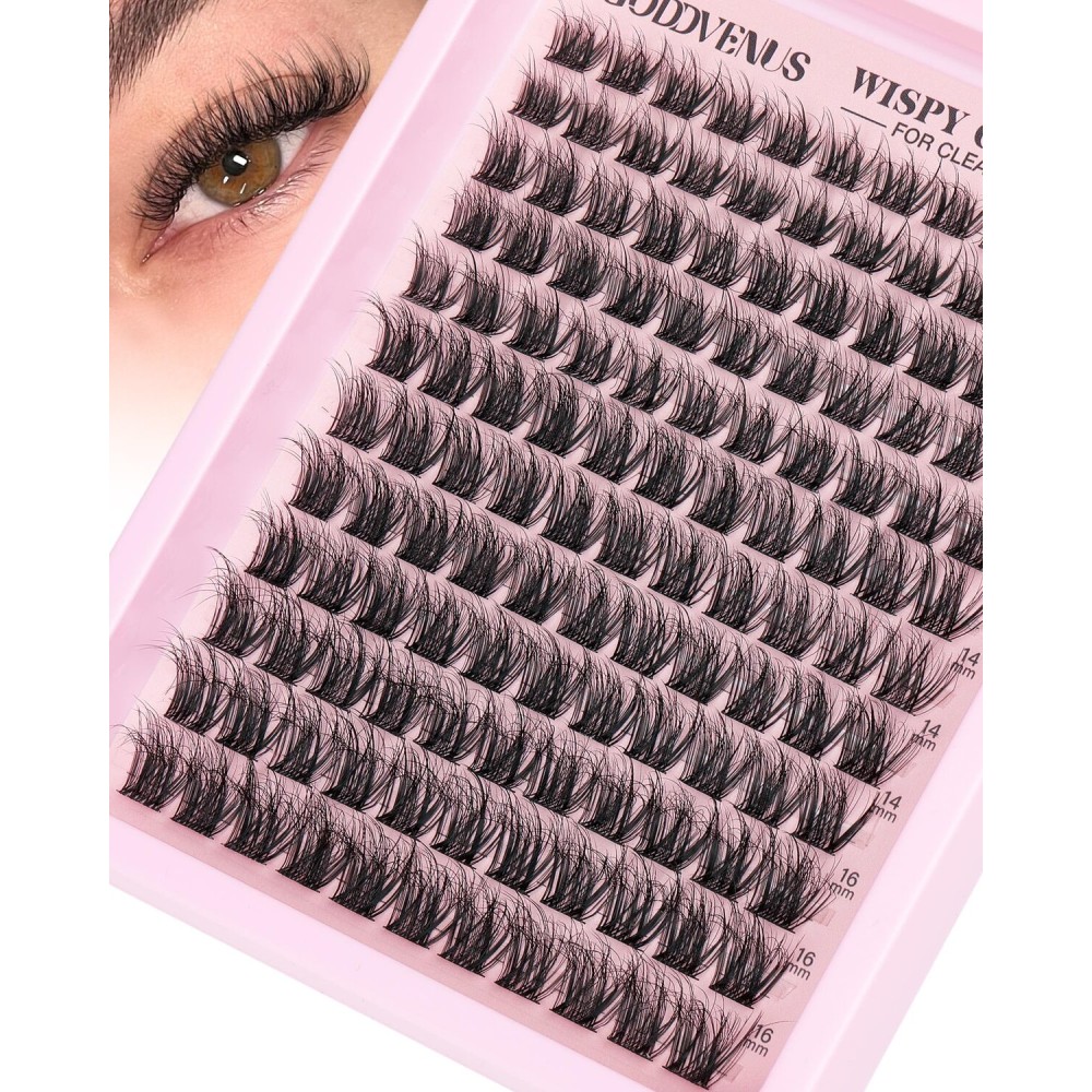 Goddvenus Wispy Lash Clusters Natural Eyelashes Cluster Fluffy Lashes Clusters CD Curl Cluster Eyelash Extensions DIY Individual Lashes Extension (10-16mm 132pcs)