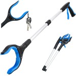Grabber Reacher Tool,32 Inch Extra Long Foldable Pick Up Stick with Strong Grip Magnetic,360Rotating Anti-Slip Jaw,Trash Claw Grabber Tool,Trash Picker Tool for Outdoor & Indoor (Blue2)