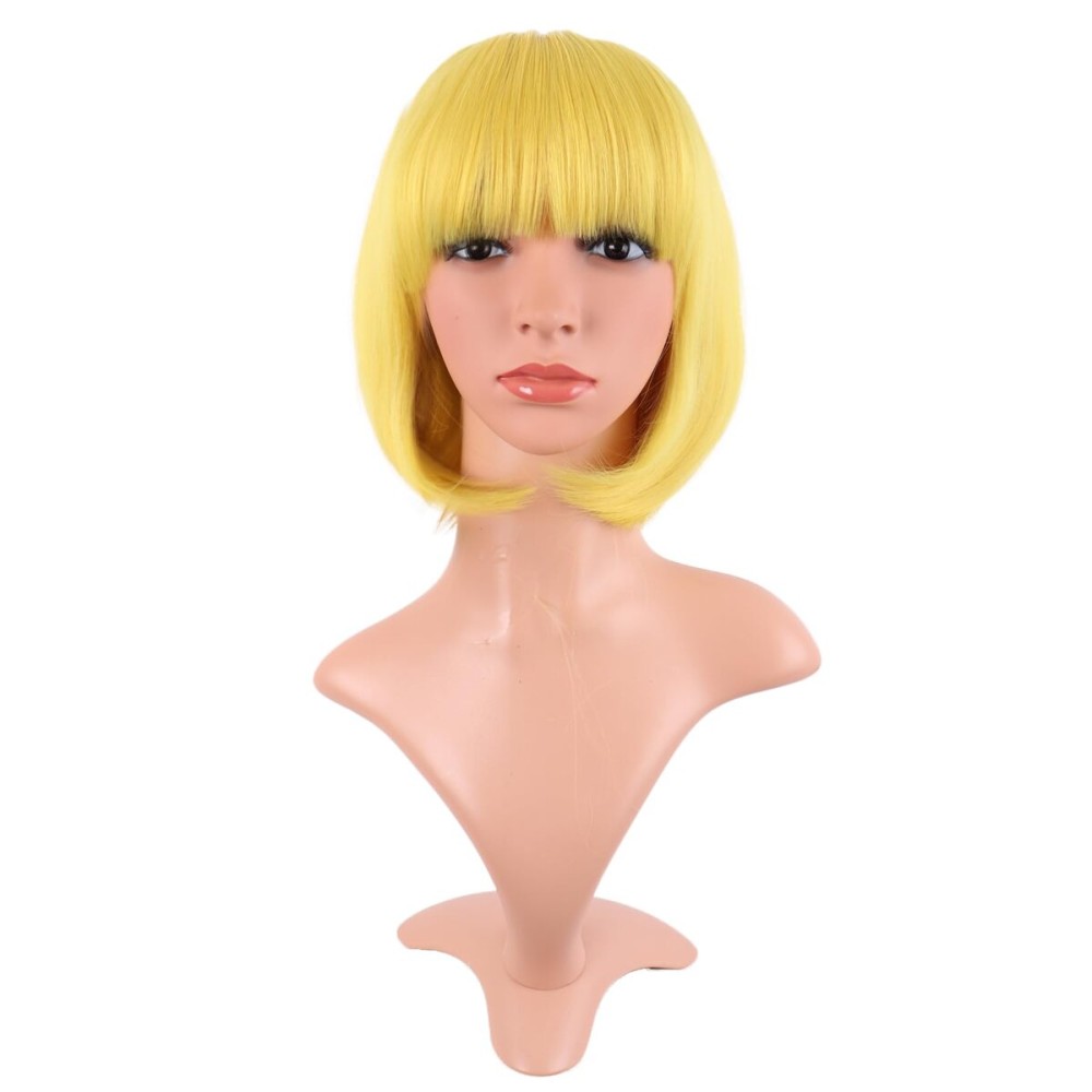 MapofBeauty 12 Inch /30 cm Fashion Lady Short Straight Synthetic Flat Bangs Bob Wig (Yellow)