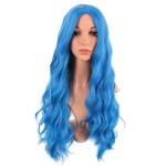 MapofBeauty 28 Inch/70 cm Long Wavy Middle Part with No Bangs Synthetic Fiber Curly Fashion Women Party Cosplay Wig (Mixed Vivid Blue)