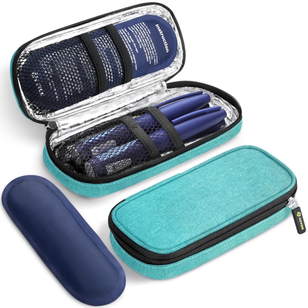 AUVON Insulin Pen Cooler Travel Case with 2 x 90g TSA Approved Ice Packs, Diabetic Medication Insulated Cooling Bag for Insulin Pens and Diabetic Supplies Storage