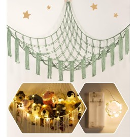 RelaxScene Stuffed Animal Hammock Corner Storage with LED Light - Plush Hammock Large Plushie Net - Stuffed Animal Holder Hanging Organizer - Teddy Bear Hammocks Room Decorations