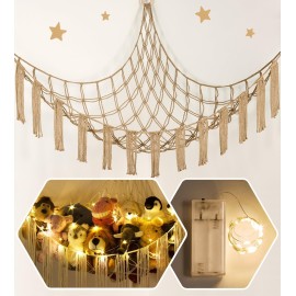 Stuffed Animal Hammock Corner Storage with LED Light - Toy Hammock Large Plushie Net - Stuffed Animal Holder Hanging Organizer - Teddy Bear Hammocks Room Decorations Preppy Toddler Kids Room Decor