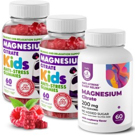 Sugar-Free Calm Magnesium Gummies for Kids and Adults - Kids Magnesium Gummies (180 Count (Pack of 3), Raspberry)