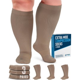 Doctor\'s Select 3 Pairs Plus Size Compression Socks Wide Calf - Up to 6XL | 20-30 mmHg Compression Socks for Women Wide Calf | Tan-5XL