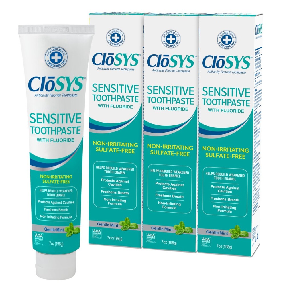 CloSYS Fluoride Toothpaste, 7 Ounce (Pack of 3), Gentle Mint, Whitening, Enamel Protection, Sulfate Free