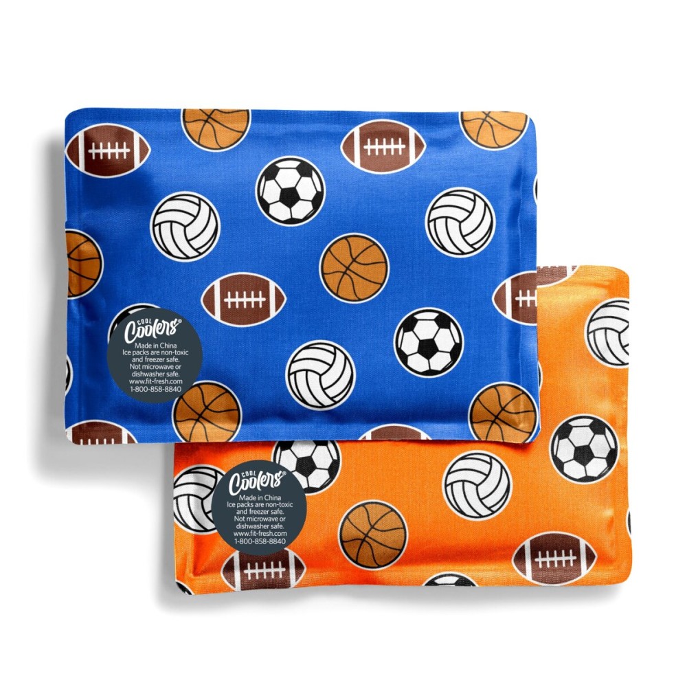 Fit & Fresh Cool Coolers 2 Pack Soft Ice for Lunch Bags, Flexible Stretch Nylon, Durable, Reusable Lunch Box Ice Packs, Soft Ice, Reusable Freezer Packs, Lunch Ice, Easy to Clean, Sports Balls