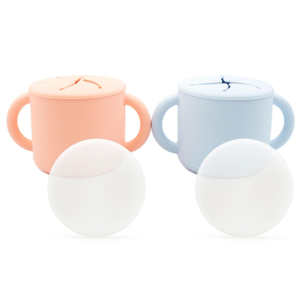 WeeSprout Snack Containers, Food Grade Silicone Cups, Spill-Proof Tops For Toddlers and Babies, Premium Hard Plastic Travel Lids, Dishwasher Safe, Set of 2 Snack Catchers