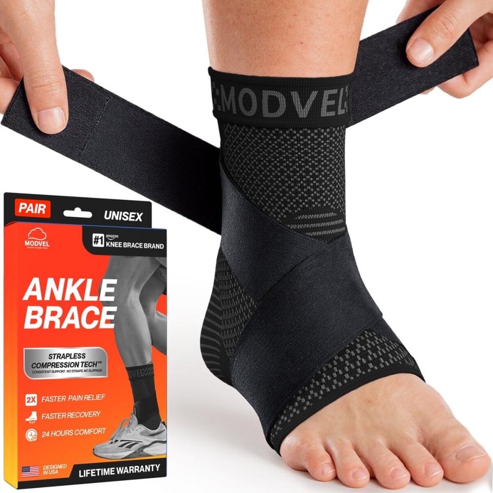 Modvel Foot & Ankle Brace Socks with Adjustable Support Strap - Compression Sleeve for Sprained Ankle, Plantar Fasciitis Relief Tendonitis & Arthritis, Stabilizing Foot & Ankle Support for Women & Men