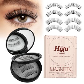 Higu clace Magnetic Eyelashes,2 pairs of Magnetic Eyelashes with Applicator, No Glue Required Easy to Wear and Remove, Reusable Magnetic lashes Natural Look(Style A+B