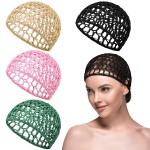 Geyoga 4 Pieces Mesh Crochet Hair Net Rayon Knit Snood Hat Thick Short Women Hairnet Snoods Cover Ornament for Sleeping(Black, Green, Pink, Beige)