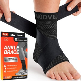 Modvel Foot & Ankle Brace Socks with Adjustable Support Strap - Compression Sleeve for Sprained Ankle, Plantar Fasciitis Relief Tendonitis & Arthritis, Stabilizing Foot & Ankle Support for Women & Men