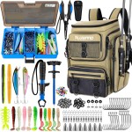 PLUSINNO Fishing Backpack with Rod Holders Tackle Box, 42L Large Water-resistant Tackle Bag Store Fishing Gear