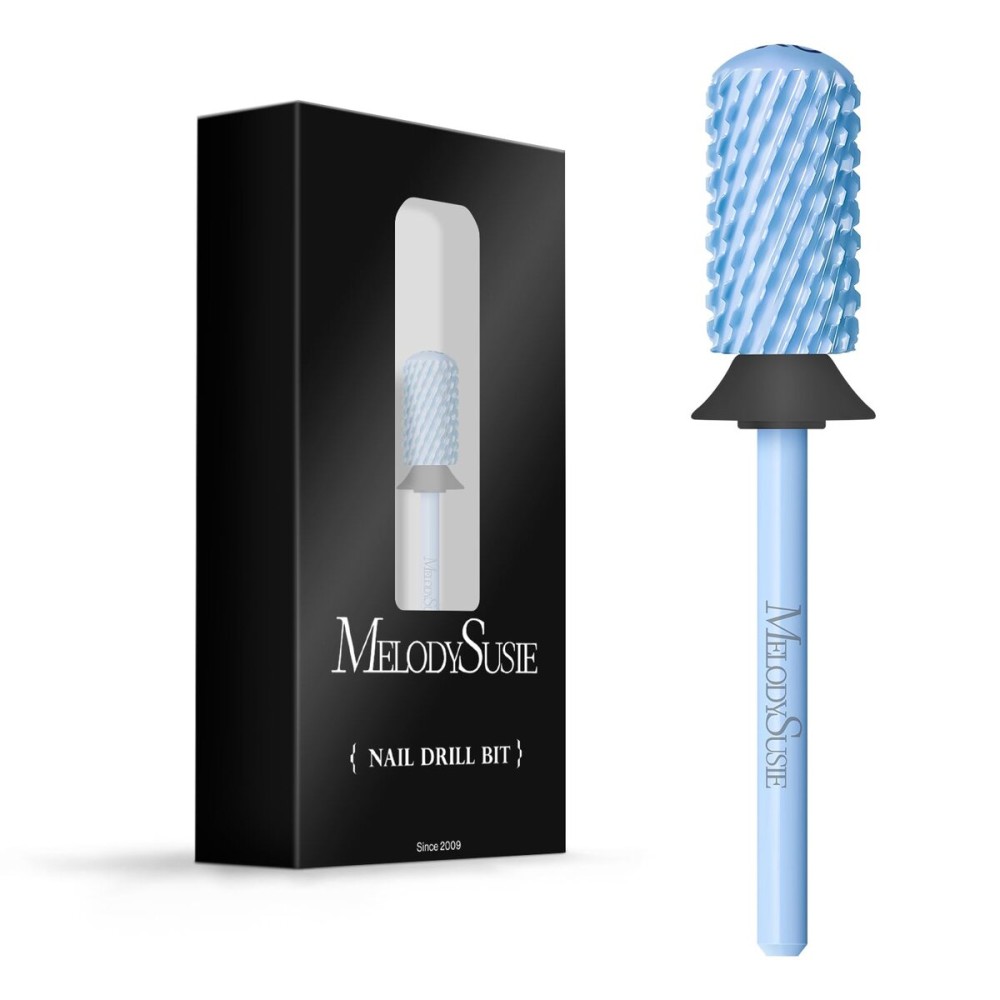 MelodySusie Safety Nail Drill Bits, 3/32\'\' Smooth Round Top Large Barrel Carbide Bits, Suitable for Manicure Pedicure Cuticle Gel Polishing, Beginners Bits, Light Blue, Series Bit-S, XC