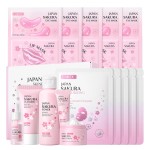 LAIKOU SAKURA Skin Care, Skin Care Set, Face Mask, Eye Mask, Lip Mask with Serum, Cleanser, Toner, Eye Cream, Essence Cream for Women Teen Girls Mom Daughter Mother\'s Day Christmas Birthday
