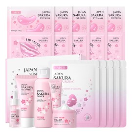 LAIKOU SAKURA Skin Care, Skin Care Set, Face Mask, Eye Mask, Lip Mask with Serum, Cleanser, Toner, Eye Cream, Essence Cream for Women Teen Girls Mom Daughter Mother\'s Day Christmas Birthday