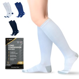 Copper Compression Socks for Men & Women (15-20 mmHg) - Knee High Support Stockings for Nurses, Travel, Pregnancy, Running, Flight & Everyday Wear - White - X-Large 1 Pair