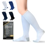 Copper Compression Socks for Men & Women (15-20 mmHg) - Knee High Support Stockings for Nurses, Travel, Pregnancy, Running, Flight & Everyday Wear - White - Large 1 Pair