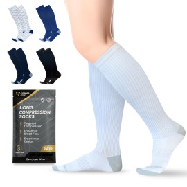 Copper Compression Socks for Men & Women (15-20 mmHg) - Knee High Support Stockings for Nurses, Travel, Pregnancy, Running, Flight & Everyday Wear - White - Large 1 Pair