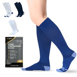 Copper Compression Socks for Men & Women (15-20 mmHg) - Knee High Support Stockings for Nurses, Travel, Pregnancy, Running, Flight & Everyday Wear - Blue - Small 1 Pair