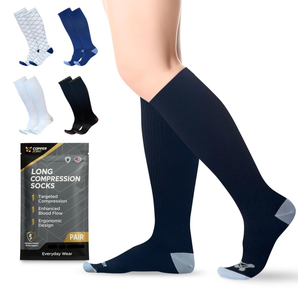 Copper Compression Socks for Men & Women (15-20 mmHg) - Knee High Support Stockings for Nurses, Travel, Pregnancy, Running, Flight & Everyday Wear - Black - 2X-Large 1 Pair