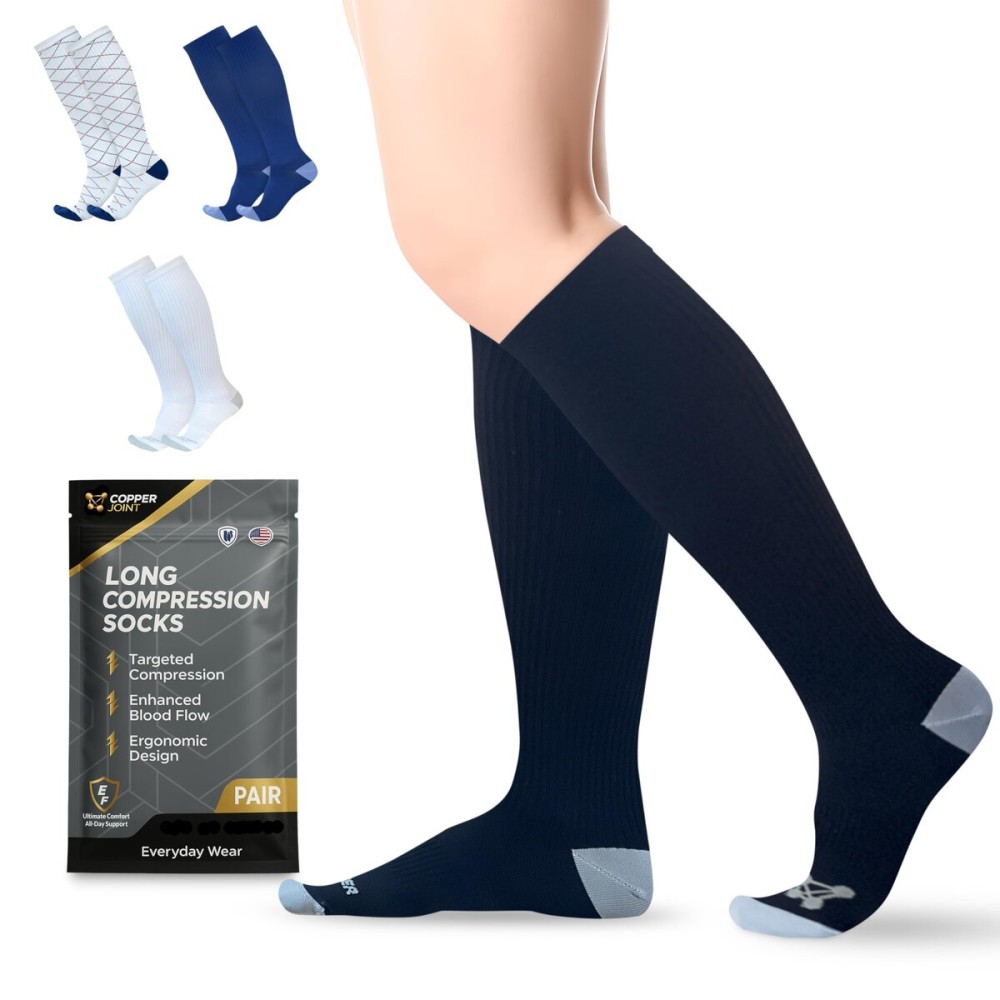 Copper Compression Socks for Men & Women (15-20 mmHg) - Knee High Support Stockings for Nurses, Travel, Pregnancy, Running, Flight & Everyday Wear - Black - X-Large 1 Pair