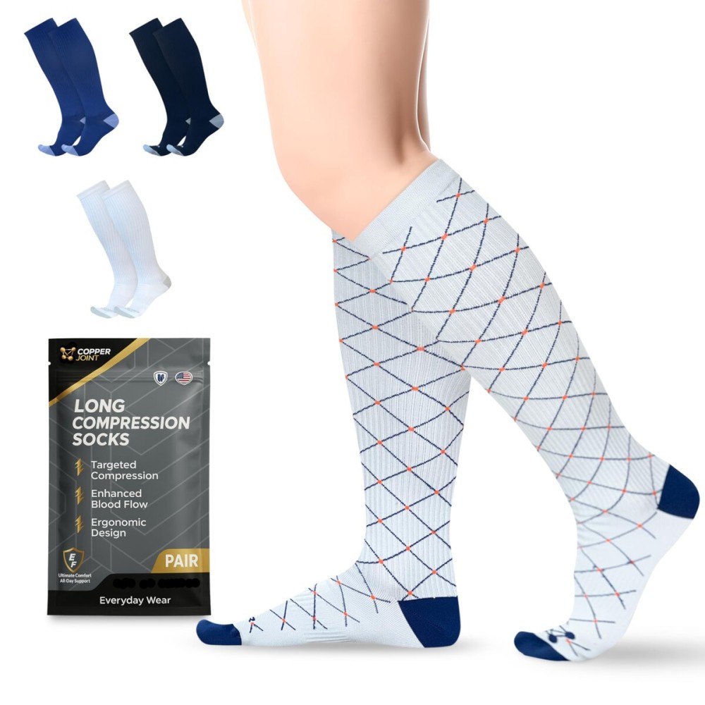 Copper Compression Socks for Men & Women (15-20 mmHg) - Knee High Support Stockings for Nurses, Travel, Pregnancy, Running, Flight & Everyday Wear - Pinst - X-Large 1 Pair